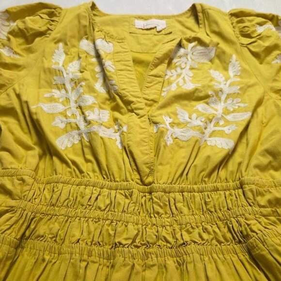 M By Anthropologie The Somerset printed maxi dress yellow embroidered flowers 2 - Picture 7 of 12